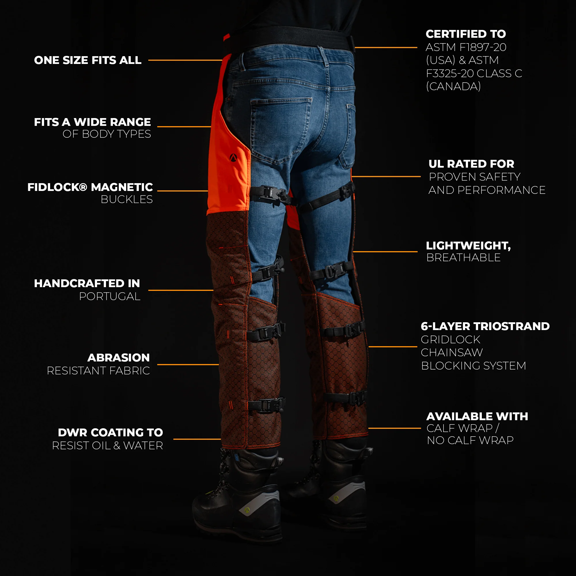 AT4008(US) Arbortec Chainsaw Chaps Calf Wrap - Orange - Image 10