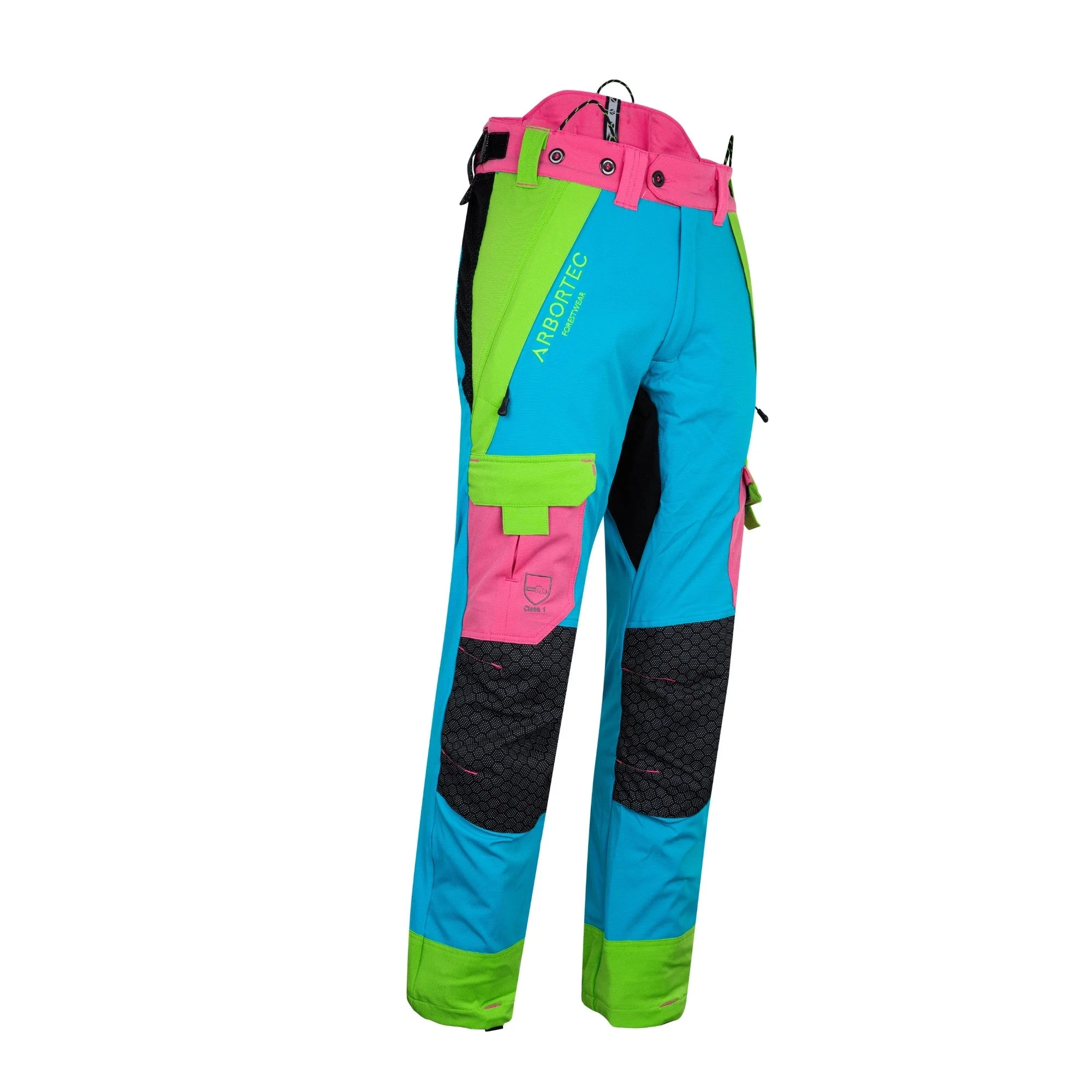AT4062(EU) Arbortec Vented Chainsaw Trousers Design A Class 1 - Aqua Multi - Image 4