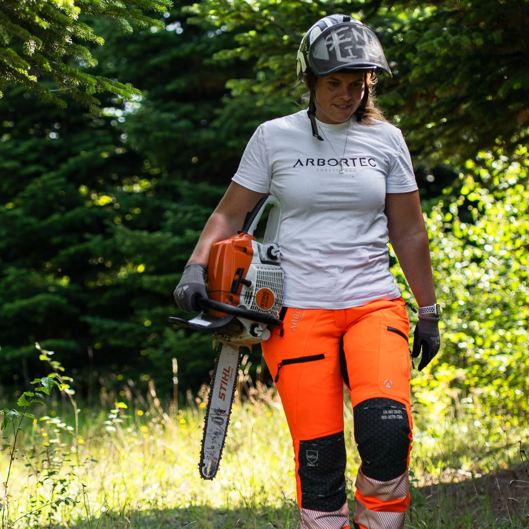 ATHV4060(F) Breatheflex Pro Women's Chainsaw Trousers Class 1 / Design A - Hi-Vis Orange - Image 13