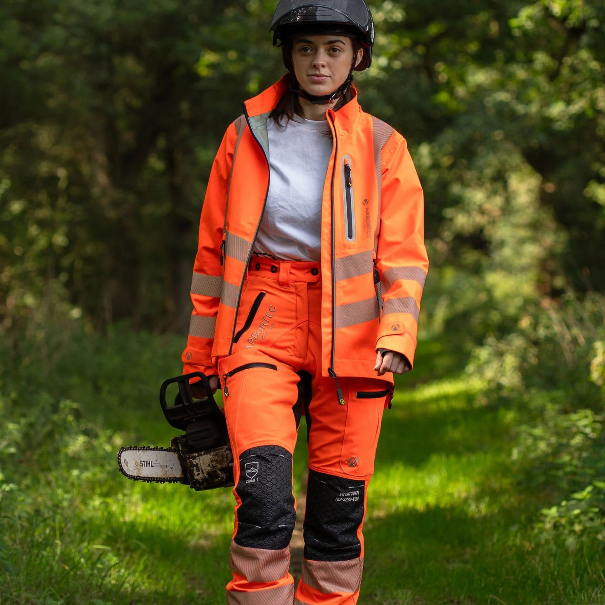 ATHV4060(F) Breatheflex Pro Women's Chainsaw Trousers Class 1 / Design A - Hi-Vis Orange - Image 15