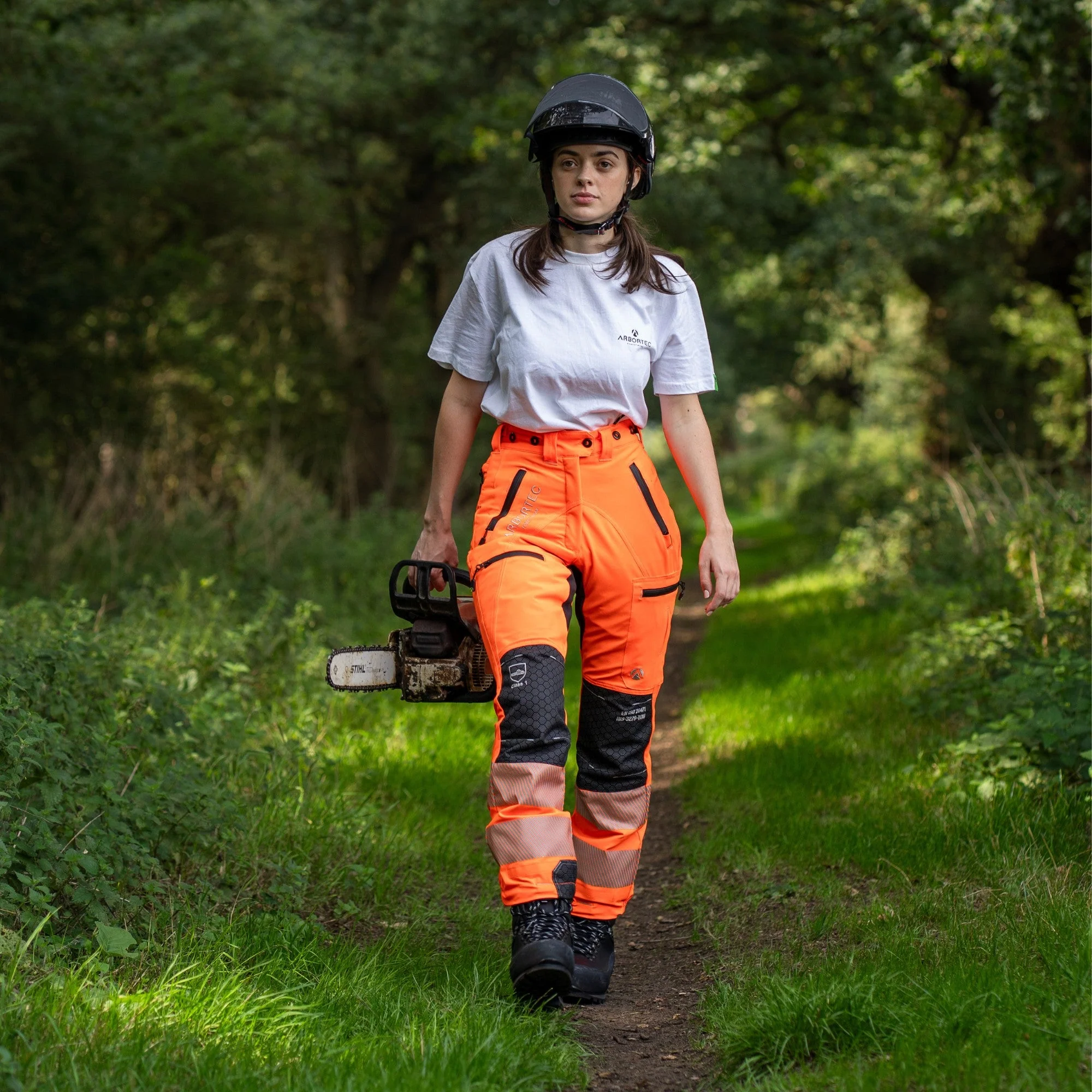 ATHV4060(F) Breatheflex Pro Women's Chainsaw Trousers Class 1 / Design A - Hi-Vis Orange - Image 18